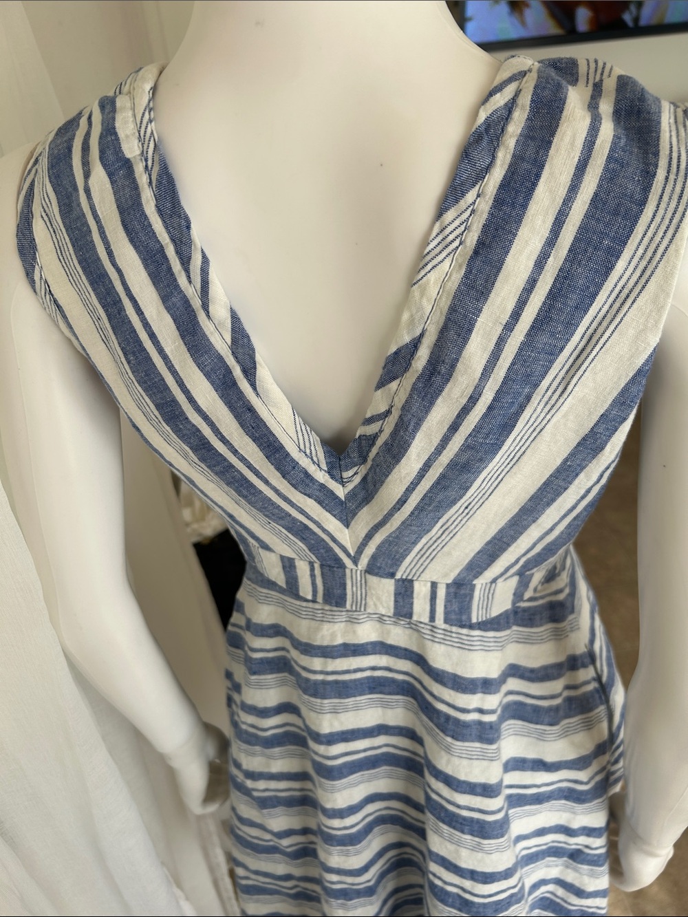 Maeve Blue and Cream Striped Tie-Front Midi Dress - Picture 6 of 16
